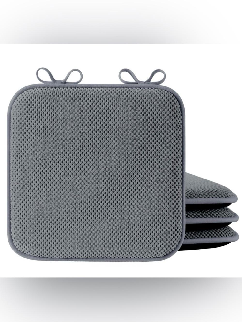 Set of 4 GRAY Chair Pads with Ties Non-Slip SQUARE 16x16x1.5”